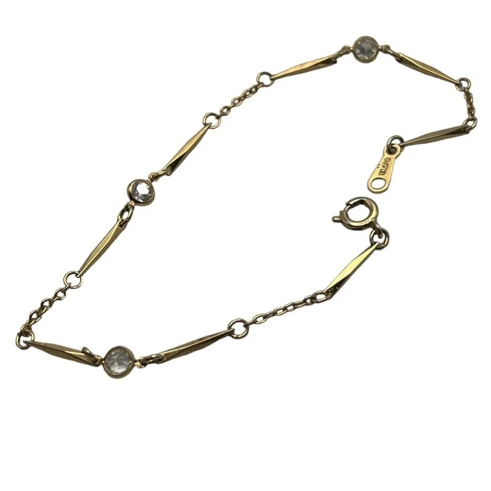 Vintage Avon Bar Chain Bracelet with‎ Crystal Stations